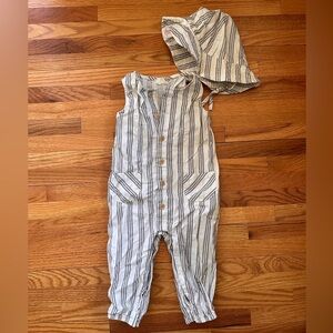 Firsts by Petit Lem Striped Sleeveless Jumpsuit with Hat 12 M (hat 6-12M)